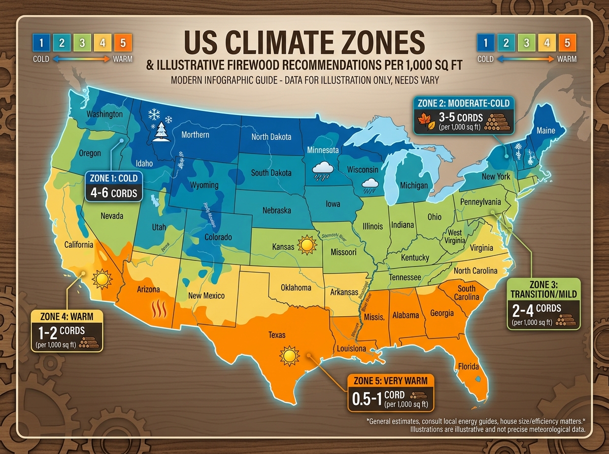 US map showing climate zones with cord recommendations